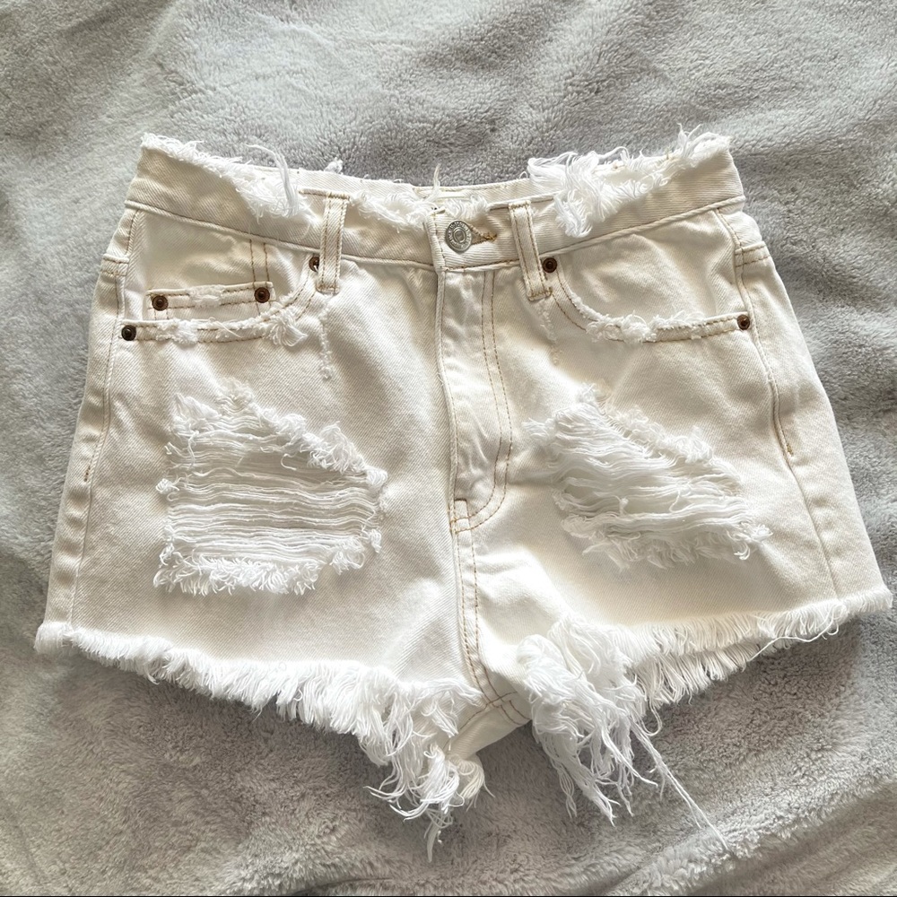 Forever 21 White Distressed Shorts
